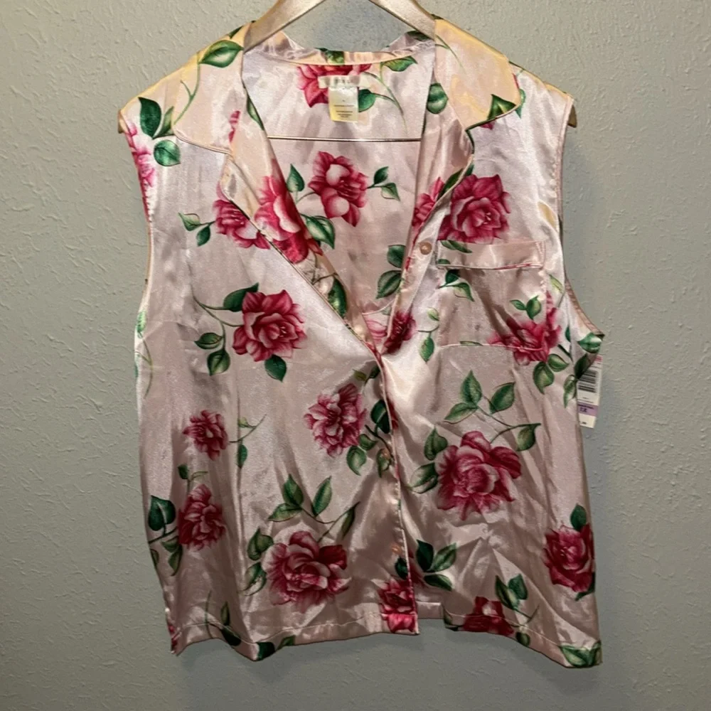 Pink Floral 2 Piece Satin Pajamas Loungewear Sleepwear Women’s Plus Size 1X NWT - Picture 8 of 11